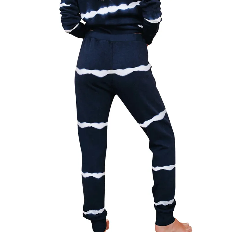 

Women's Spring Autumn Fashion Casual Striped Long Sleeve O Neck Comfortable Top + Trousers 2-Piece Set
