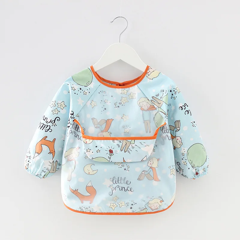 Baby Kids Toddler Long Sleeve Scarf Waterproof Art Smock Feeding Bib Apron Pocket Infant Boys Girls Burp Cloth Bandana Bibs