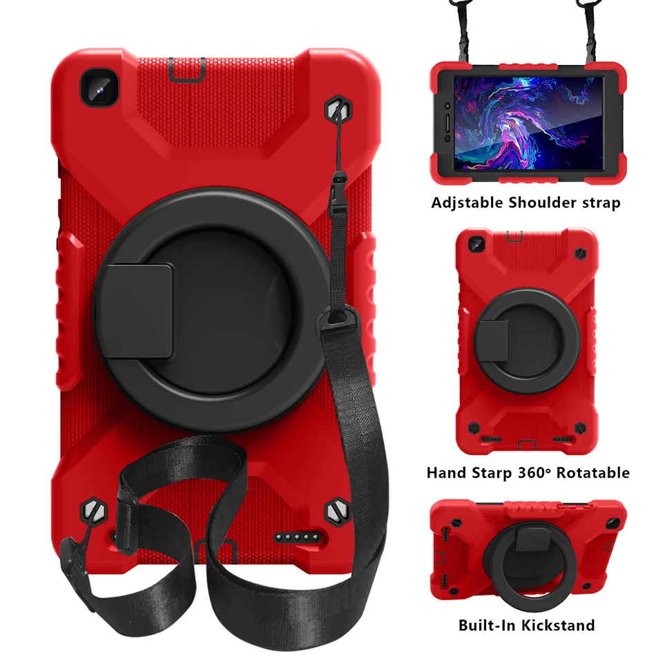 

Three Layers Silicone Case with Kickstand Shoulder Strap for Samsung Galaxy Tab A 8.0 Shockproof Cover T290 T295 Durable Case