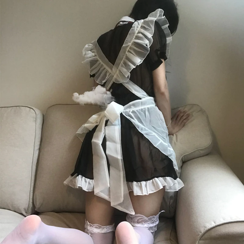 2020 Lilicochan Kawaii сексуальная горничная прозрачный косплей костюмы Кружева с милым