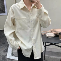 corduroy oversized long shirt women autumn winter thick vintage beige blouse single breasted office work wear solid shirts