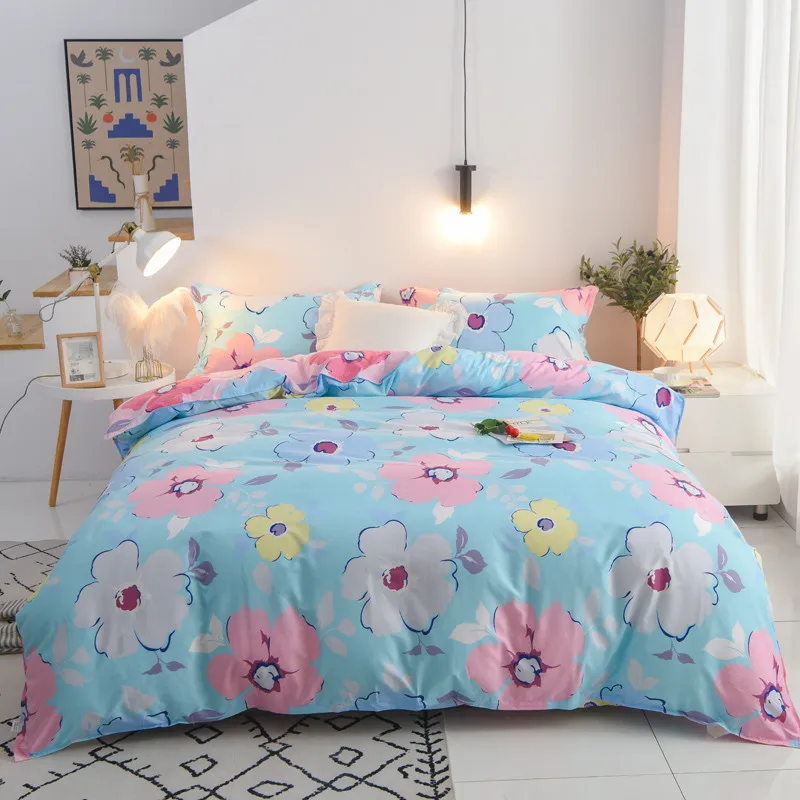 3/4 шт. синий цветок свежий постельных принадлежностей королева король AB сбоку из