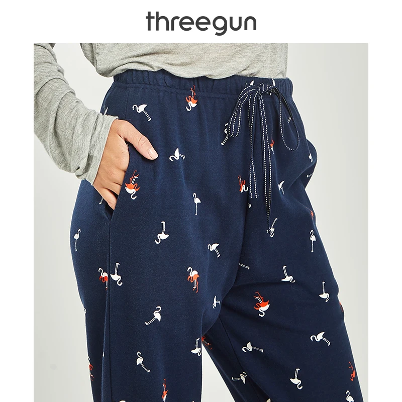 THREEGUN пижамные штаны женские Осенние новые с принтом мягкие высокой талией