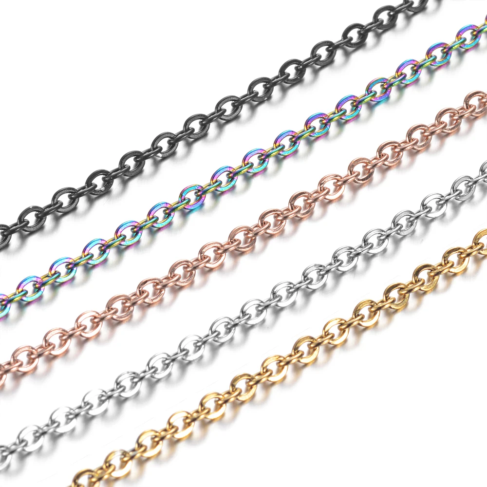 

5pcs/Lot 40cm 45cm 50cm Stainless Steel DIY Necklace Chain Cable Chains Necklaces 1mm 1.5mm 2mm Thickness Jewelry Making