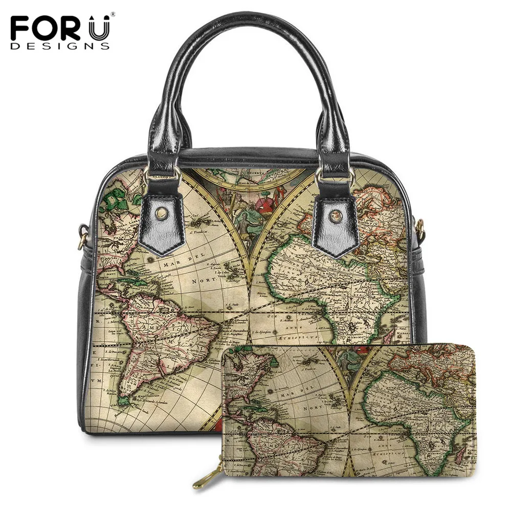 Женская сумочка и кошельки FORUDESIGNS с рисунком карты мира роскошный дизайн 2