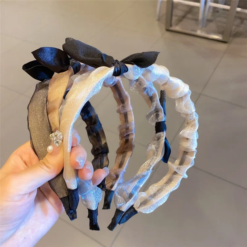 

Небольшого размера с сеткой и ароматный ветер обруч для волос с украшением из органзы дикий headhoop Женская Корейская Милая Фея Sen супер головн...