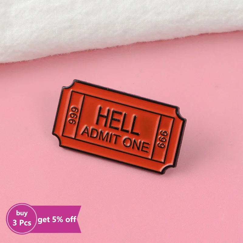 Женская эмалированная брошь в виде билета красного и оранжевого цвета |