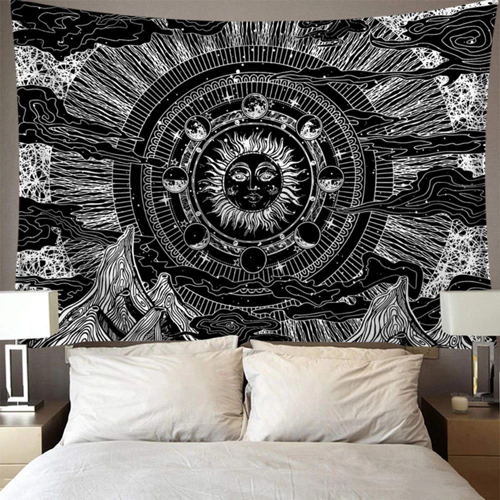 

White Black Sun Moon Mandala Tapestry wall Hanging Celestial Tapestries Hippie Wall Rugs Dorm Decor Free Decoration Accessories