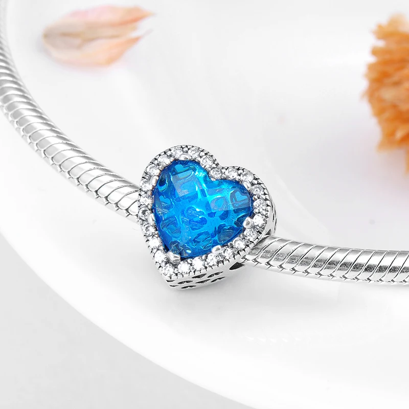 Модные 925 стерлингового серебра выбитое Сердечко с тремя цветками в глубокий