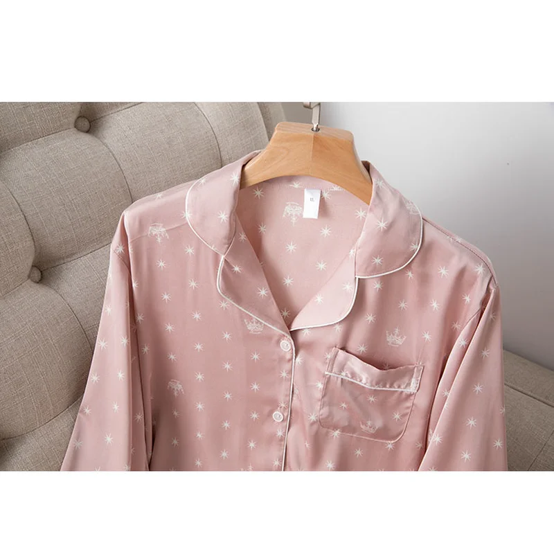 

Home Clothes Women's Summer Two Piece Suit Pajamas Ice Silk Satin Thin Outwear Print Lace Pyjamas Sleep Wear Lounge Set