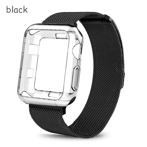 black Ремешок+ чехол для apple watch Band Milanese Loop apple watch 4 3 band iwatch band 42 мм 38 мм correa 44 мм/40 мм pulseira ремешок для часов - Цвет ремешка: black