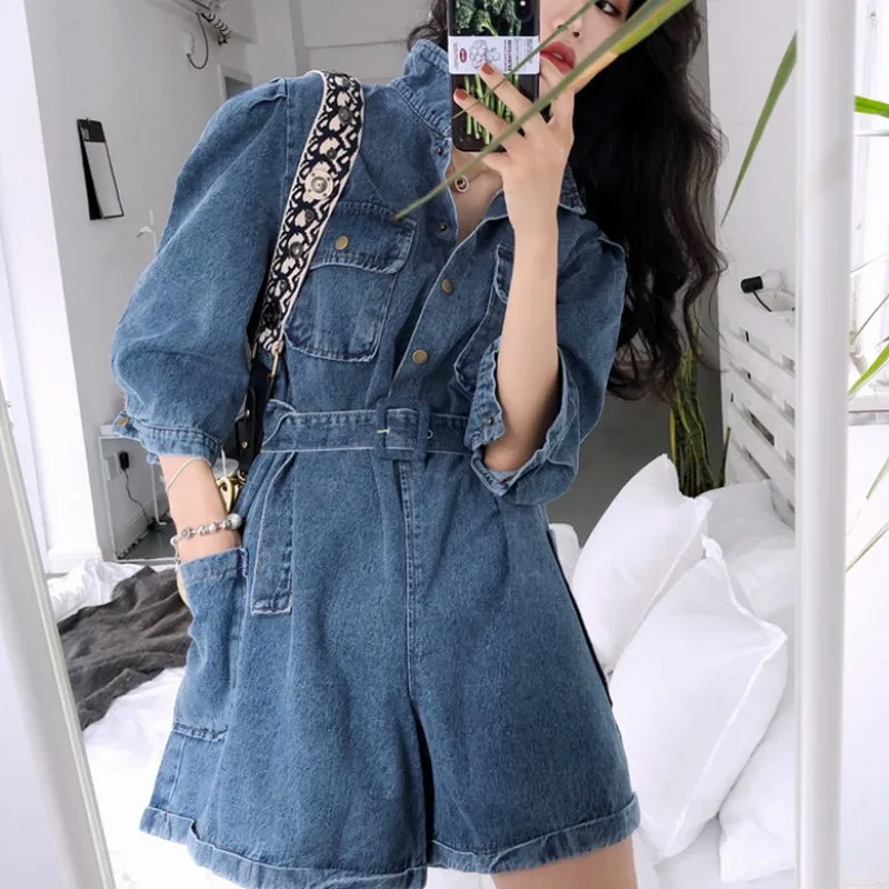 Осенние Комбинезоны для женщин Модные Винтажные женские комбинезоны Короткий