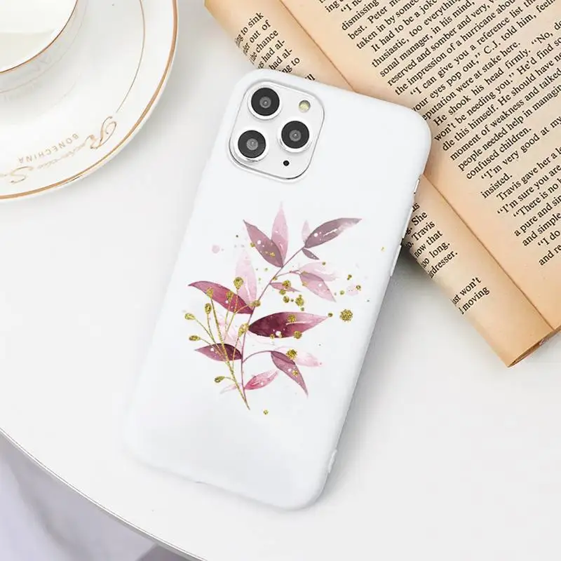 

Gold pink flowers pattern Phone Case Candy Color for iPhone 6 7 8 11 12 s mini pro X XS XR MAX Plus
