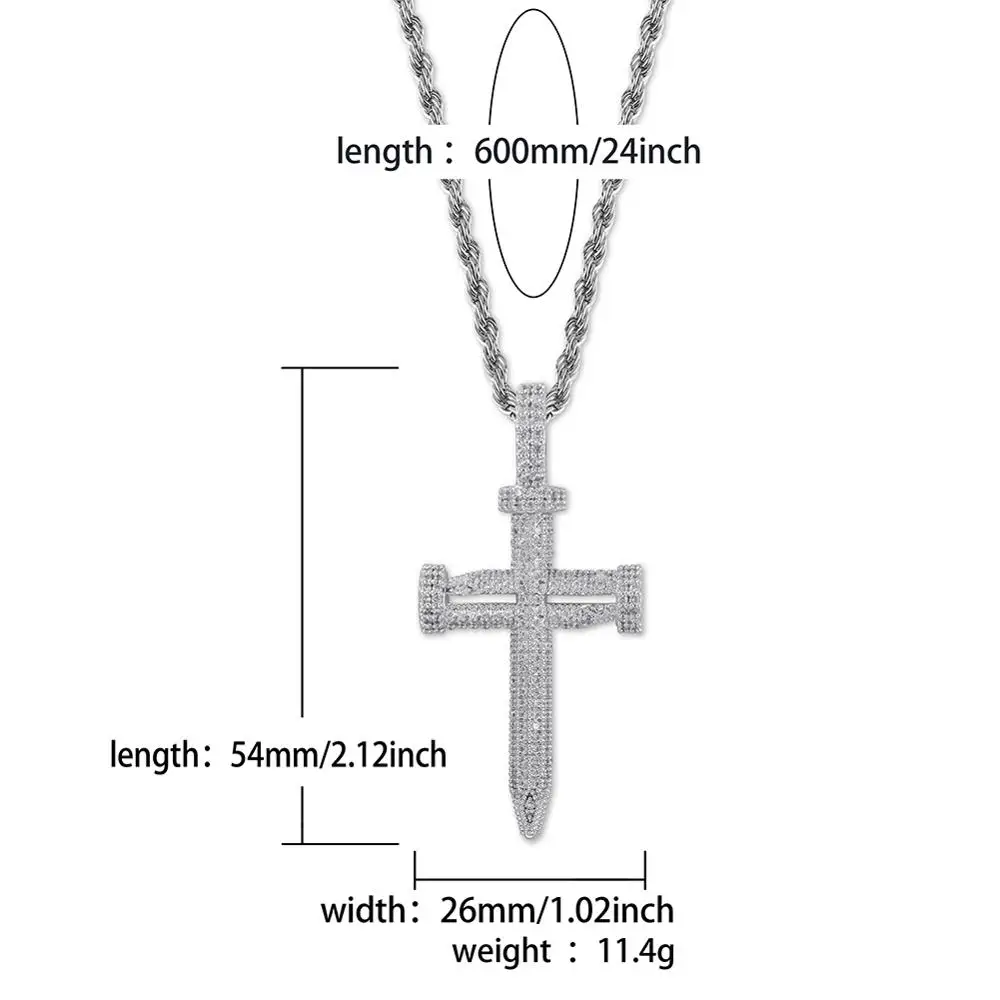 Сверкающее ожерелье с кулоном в виде креста для ногтей мужчин и женщин микро
