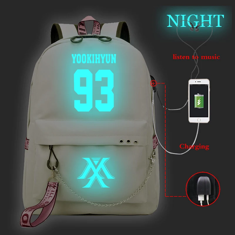 Женский рюкзак Kpop MONSTA X женский с Usb зарядкой школьные сумки для девочек