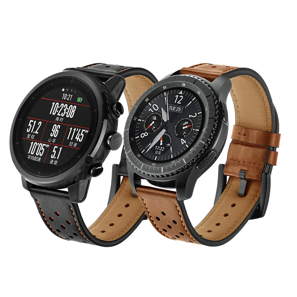 Кожаный ремешок 20 мм для Garmin Vivomove HR/Vivoactive 3/штурмовый Samsung Galaxy Watch 3 41 мм/42 мм/Active 2 1