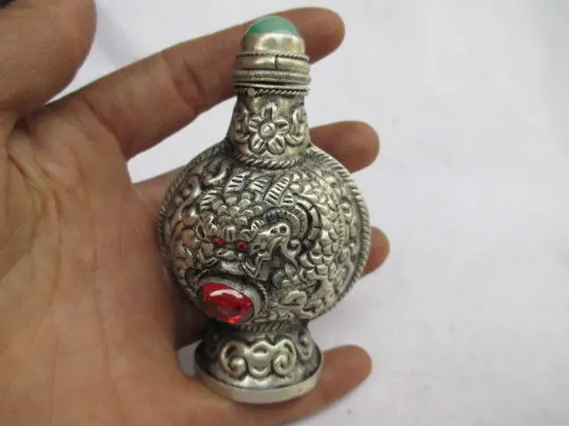 Китайский классический Мельхиор камень. Дракон нюхательный бутылка NR |