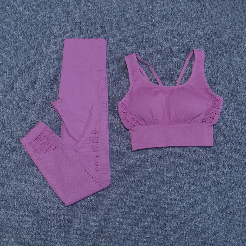 GYL302Pink 24 цвета спортивный костюм Йога наборы женская спортивная одежда энергия бесшовные леггинсы мягкий спортивный бюстгальтер 2 шт. Фитнес Спортивная тренировочная набор - Цвет: GYL302Pink