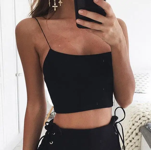 

Новый стиль, Летние Женские однотонные топы, сексуальные короткие топы на бретельках
