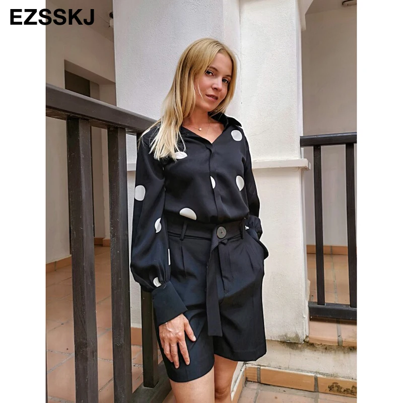 Блузка женская шифоновая в горошек с длинным рукавом свободного покроя|Блузки| |