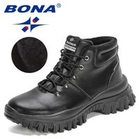 bona 2022 new designers winter microfiber leather plush boots men lace up warm casual high top shoes man ankle boots mansculino