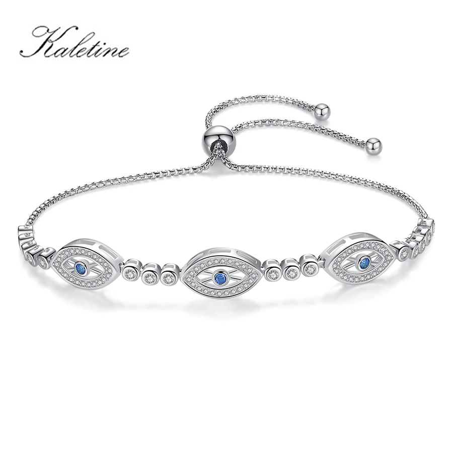 

KALETINE Women Evil Eye Lucky Hamsa Bracelet 925 Sterling Silver Men Luxury Round Blue Eyes CZ Crystal Tennis Bracelet 2020
