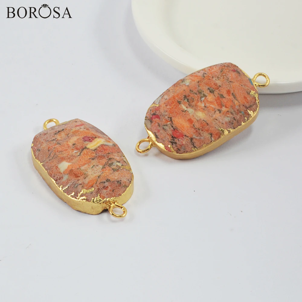 

Stylish Gold Plating Oval Copper Coral Connector Faceted Gems Stone Pendants for Necklace Coral Stone Beads for Bracelet G1998