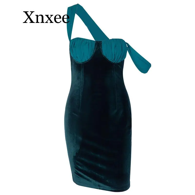 Женское бархатное платье с высокой талией синее элегантное Классическое в стиле