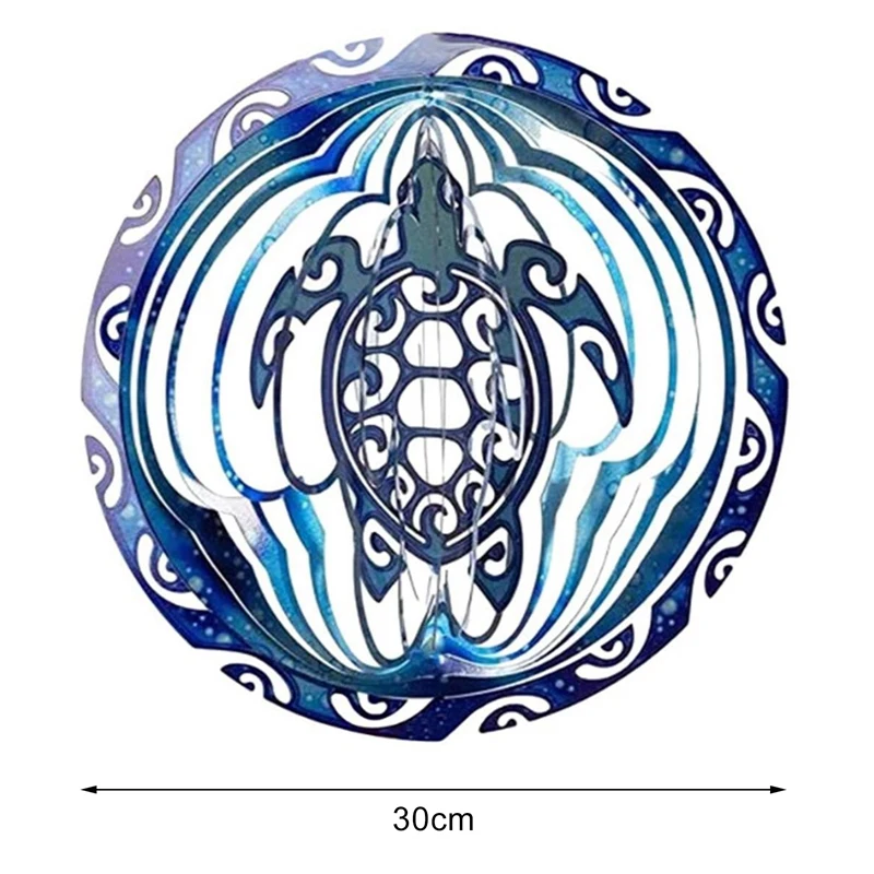 

3D Sea Turtle Rotating Wind Chimes Hanging Ornaments Metal Blue Sea Crafts Hang Decorations for Home Indoor Garden Outdoor Deco