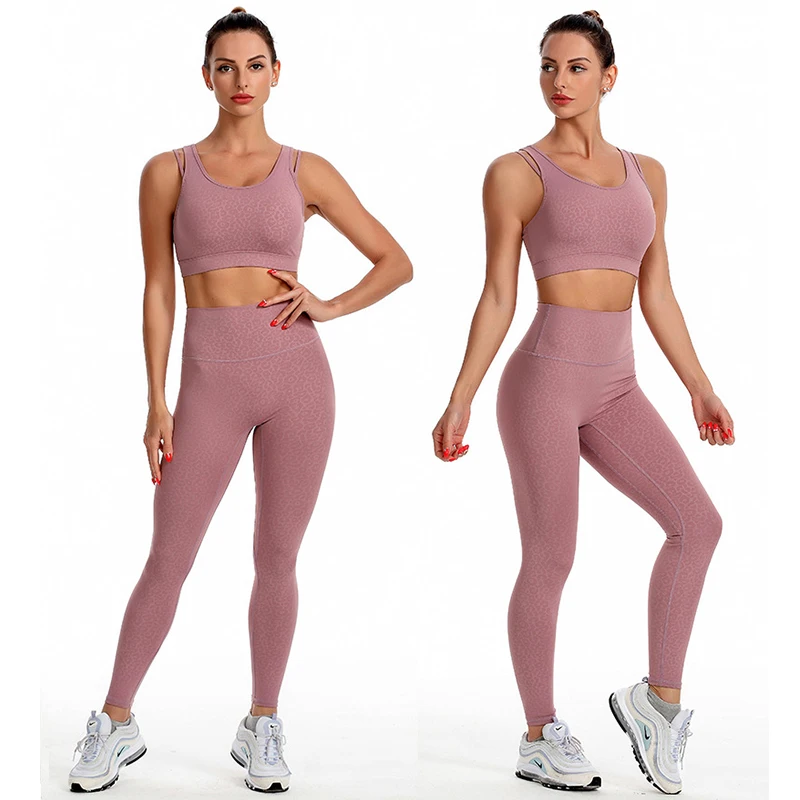 Новый комплект для йоги Женская одежда спортзала бюстгальтер леггинсы с высокой