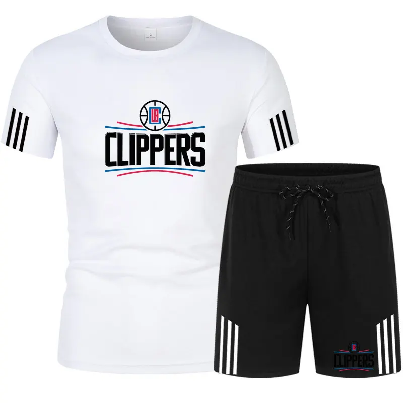 

2021Spring Summer Clippers Competition Men Clothing Graphic Cotton Printing Oversized T-shirt+Shorts Sets tracksuit