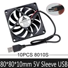 10 шт.лот Gdstime 80 мм USB 5 в 80 мм x 80 мм x 10 мм 8 см 8010 шт. бесколлекторный осевой вентилятор охлаждения постоянного тока