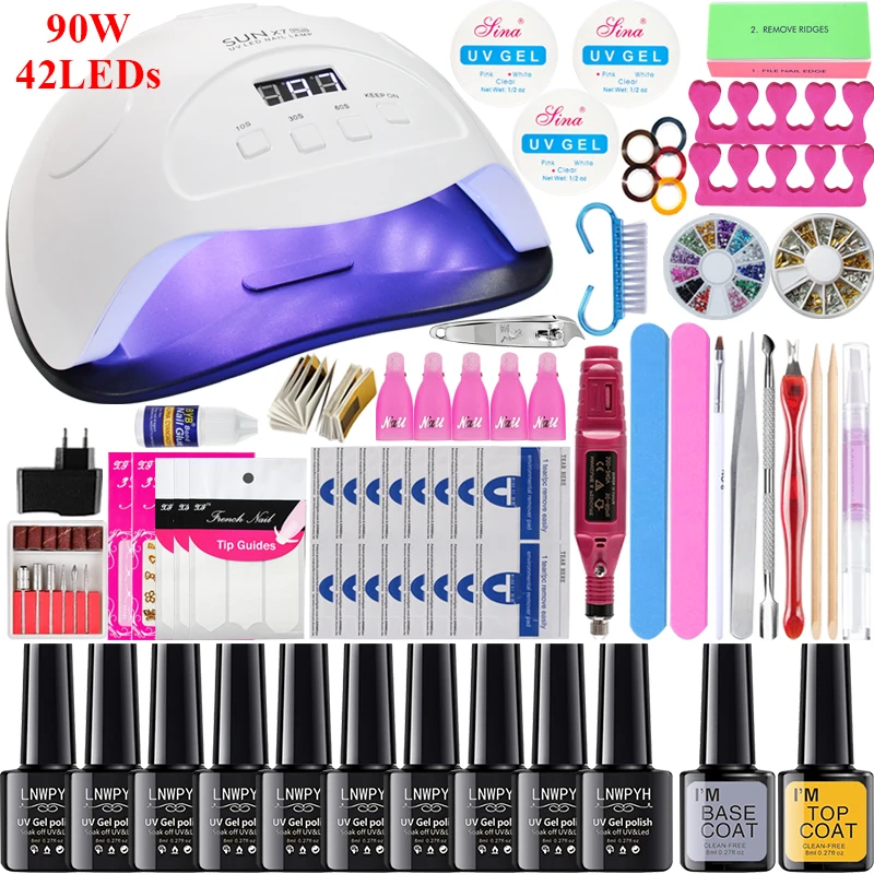 choose 10 colors 90W 16/10 pcs Nail Gel Polish Set Kit 90/80/54/36W UV LED Lamp Manicure Set Nail Art Salon ForManicure Tools WIth Nail Drill Machine - Цвет: choose 10 colors 90W