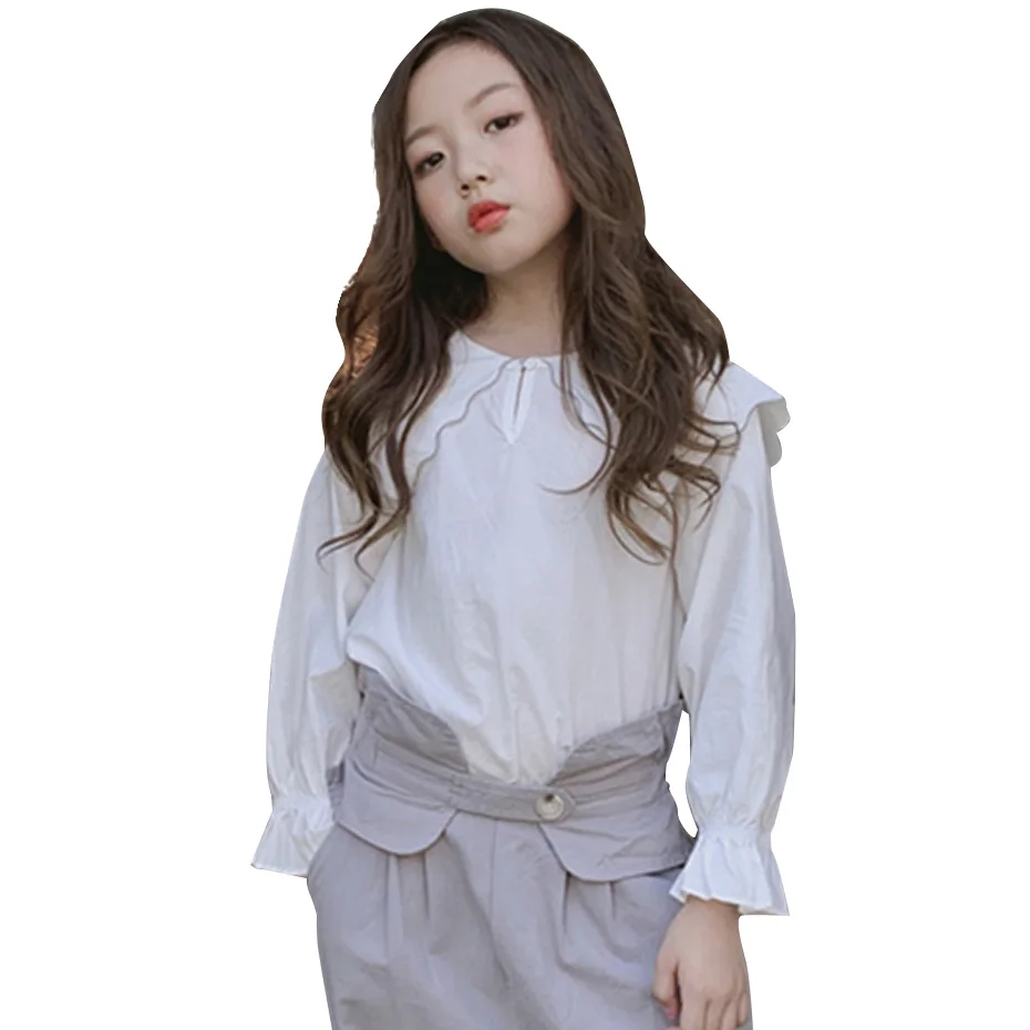 Белая блузка для девочек рубашка с рукавом бабочкой Повседневные детские