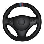 Чехол рулевого колеса автомобиля DIY ручной работы черного цвета из натуральной кожи и замши, для BMW E90 320i 325i 330i 335i E87 120i 130i 120d