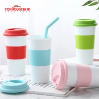 450ml coffee water bottle mug sport outdoor silicone lid drinkware creative portable drinking bottle with straw