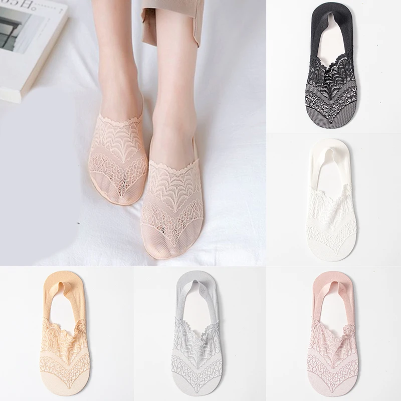 Хлопковые Разноцветные носки для девочек Силиконовые невидимые бесшовные