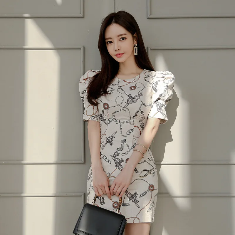 

Plus Size Ladies Corset Slim Casual Elegant Woman Dress Summer Puff Sleeve Dress Print Streetwear Mini Sun Dress Women Sukienka