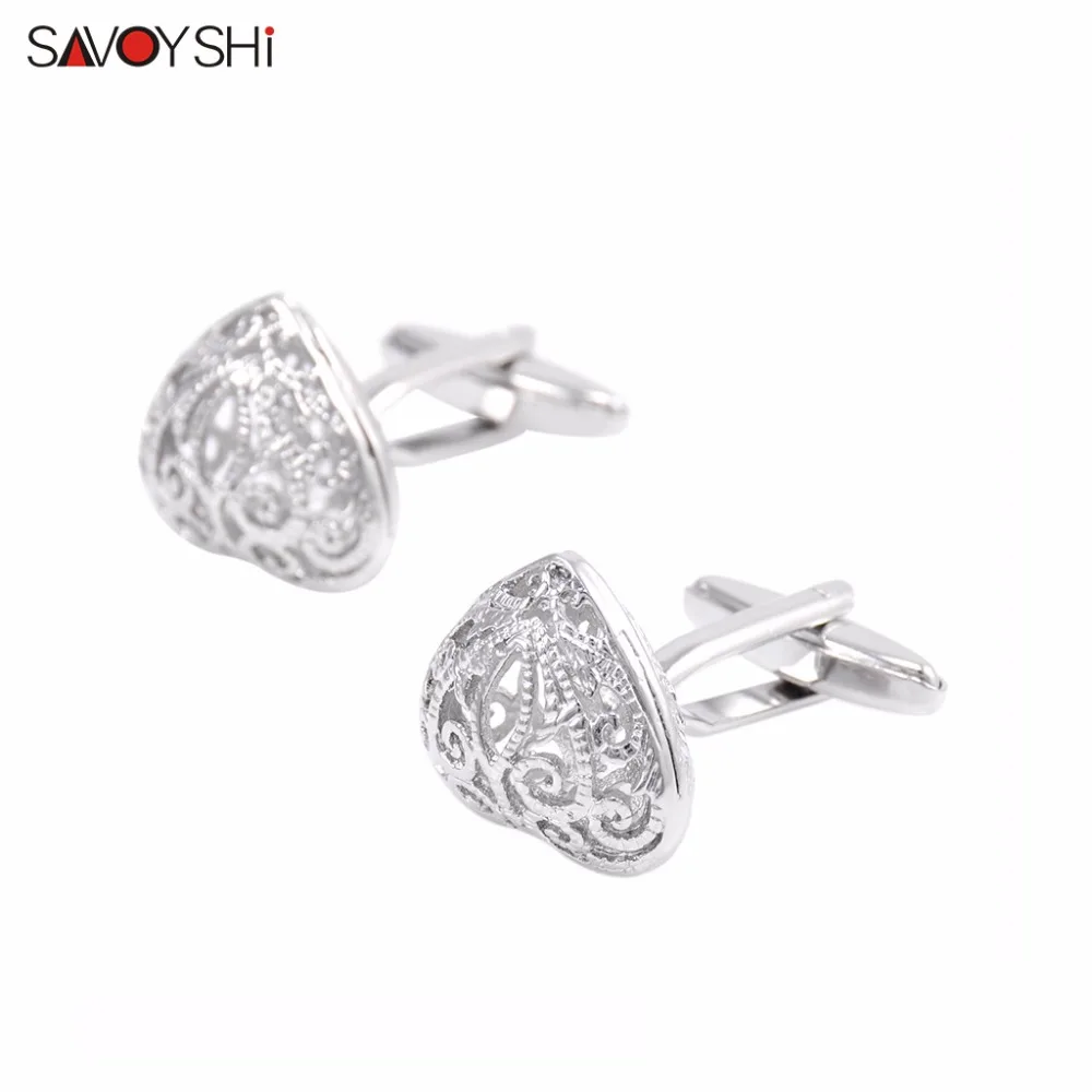 Запонки SAVOYSHI в форме сердца с полым рисунком для мужчин запонки модные ювелирные