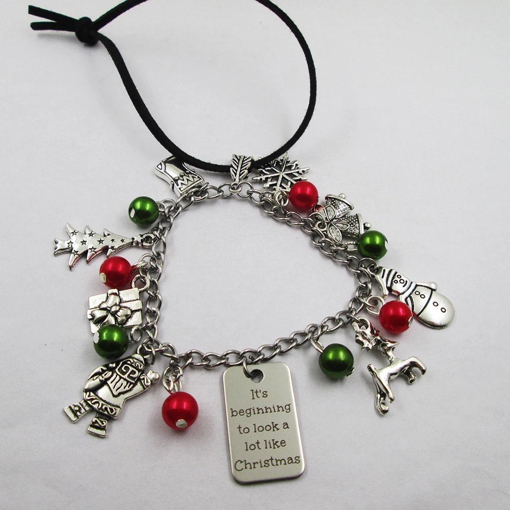 

It's Beginning To Look A Lot... christmas theme leather stainless steel chain rearview mirror christmas tree decoration