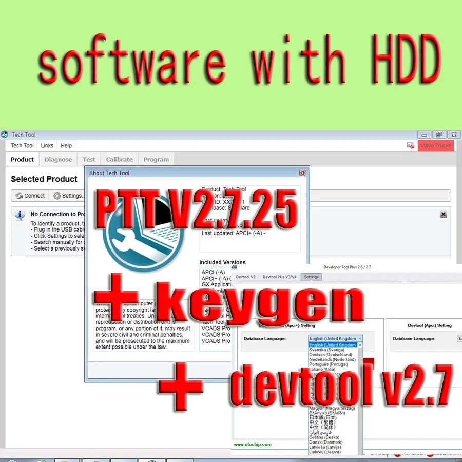 Горячая Премиум технический инструмент PTT V2.7.40 VCADS разработка+ Devtool Plus 2,7 с Keygen+ видео+ APCI для Volvo диагностики - Цвет: v2.7.25 with HDD