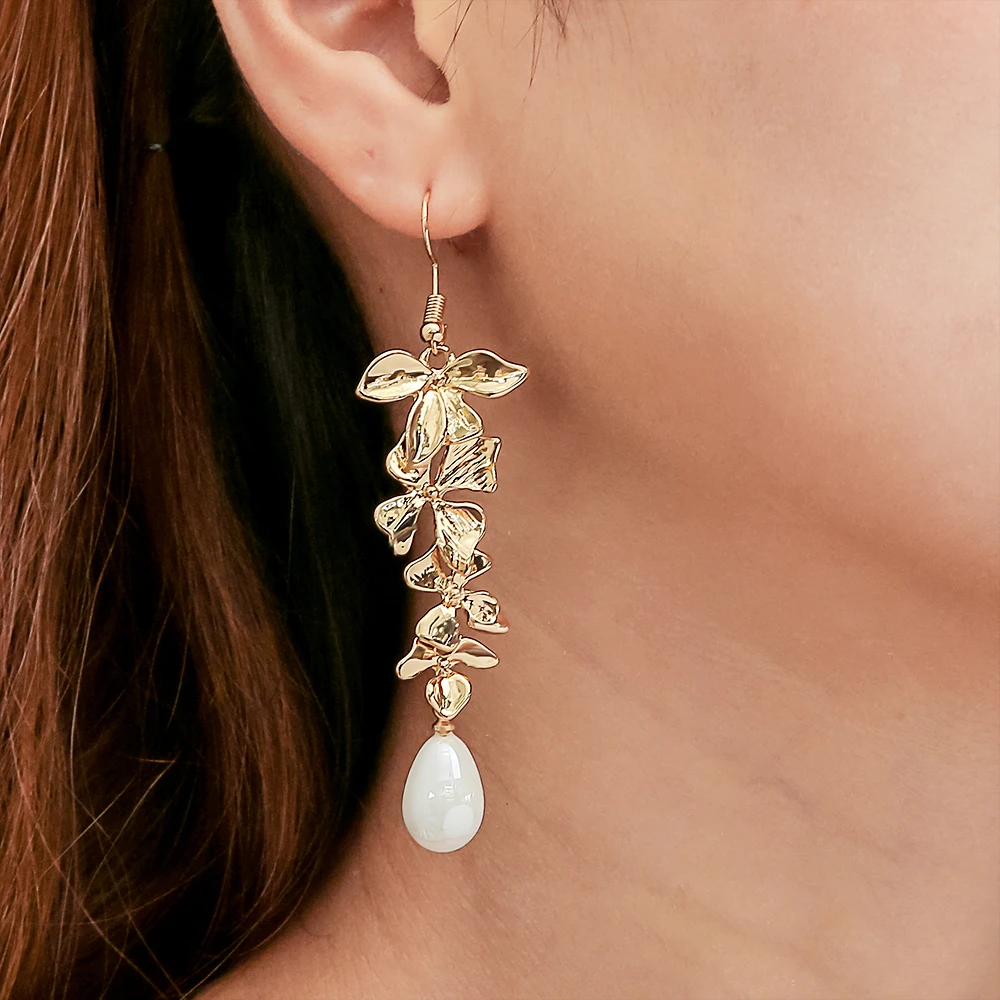 Новые модные жемчужные висячие серьги с многоцветным клевером золотые Висячие