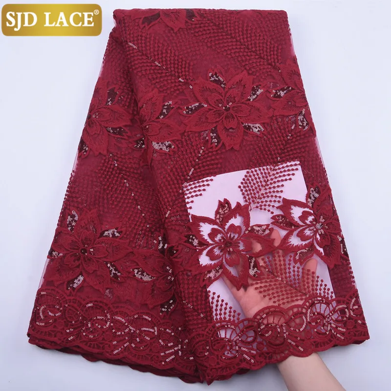 SJD кружева Winered шитья африканская кружевная ткань с блестками молочного шелка