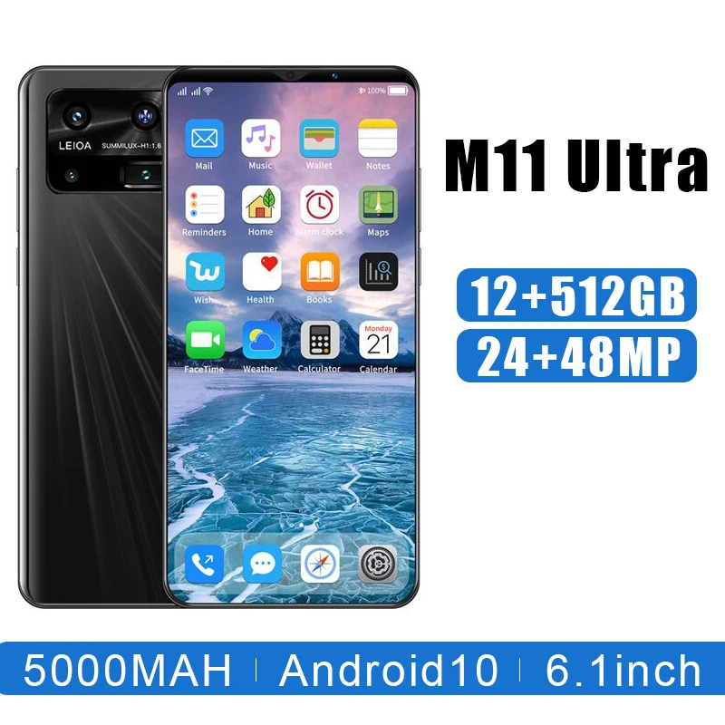 

Hot Sales M11 UItra 6.1 Inch 12+512G 24MP+48MP Smartphone 5G 8 Core MT6889 5000MAH Face Finger ID Android 10 Dual SIM Global