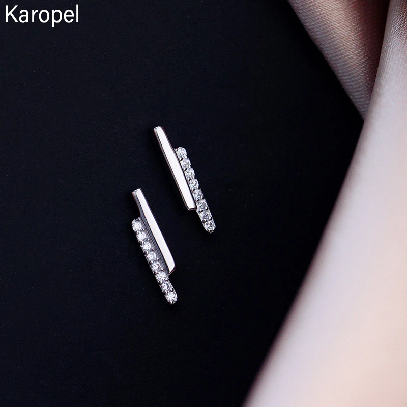 

Женские серьги-гвоздики Karopel из серебра 925 пробы с цирконом и геометрической полосой, корейские ювелирные изделия для девочек, повседневные ...
