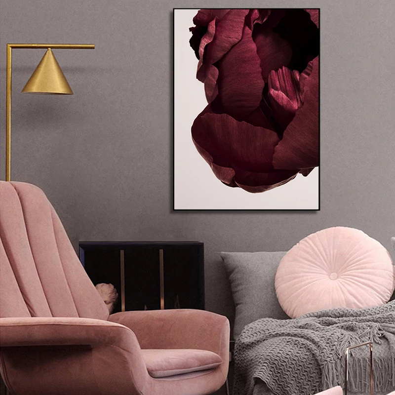 Скандинавский постер на холсте с изображением цветов красные лепестки роз