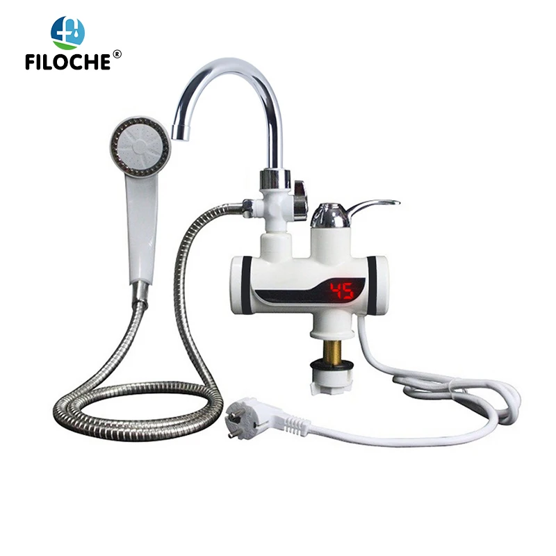  Водонагреватель для душа 220 В, кухонный смеситель с европейской вилкой, электрический водонагреватель 3000 Вт, цифровой дисплей для заго…