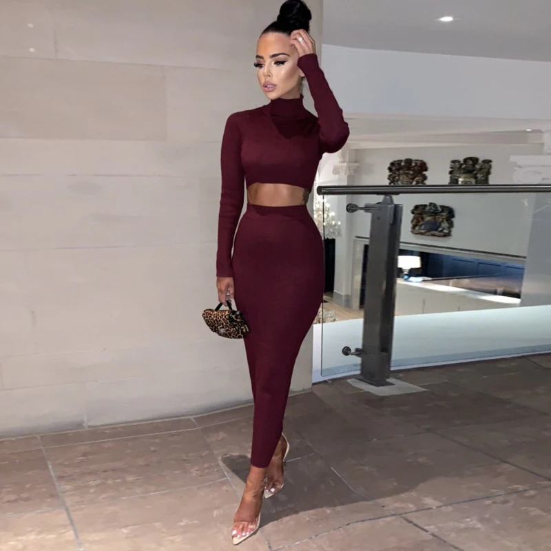 Женский облегающий комплект из 2 предметов EvaQueen повседневный двух с длинным