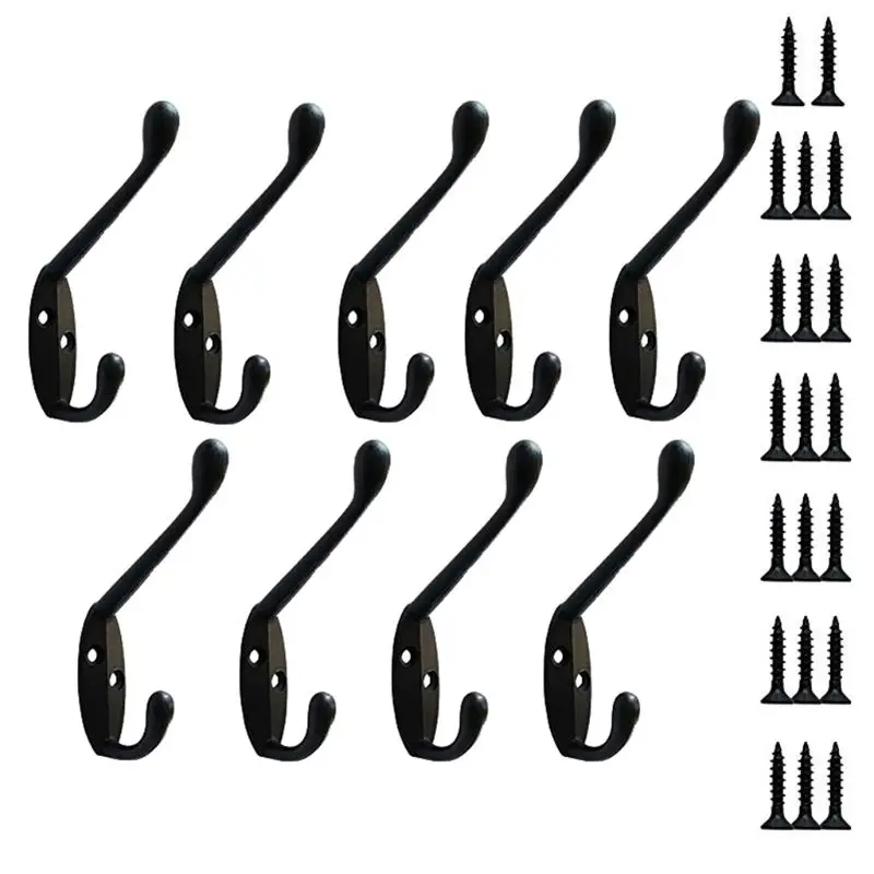 

9 Pack Coat Hooks Wall HooksHeavy Duty Wall Mounted for Hat Hardware Dual Prong Retro Coat Hanger with 20 Screws Black/Gold
