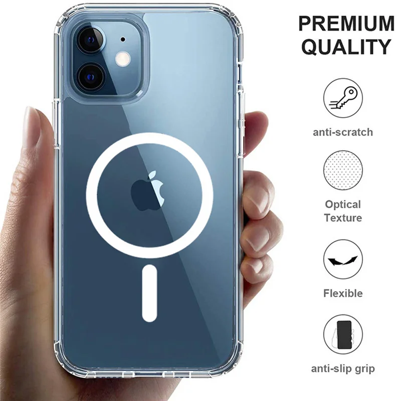 Прозрачный Магнитный чехол UIGO для iPhone 13 Pro Max 13 Mini с подушкой безопасности, Противоударная задняя крышка